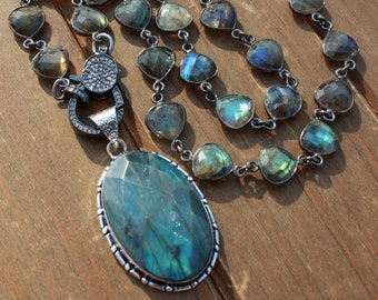 Fiery Labradorite Necklace with Pendant by Knottedup