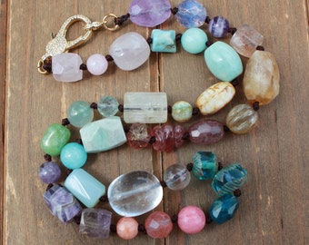 Pastel Dreams Chunky Gemstone Necklace 20 inches by Knottedup