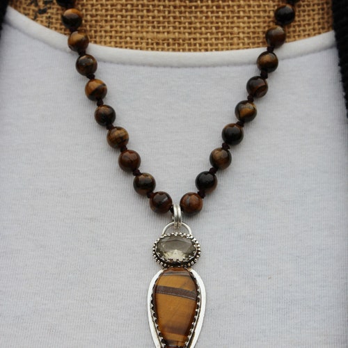 Beaded Necklace, Tigers Eye Necklace, Hand shops Knot Jewelry, 20 inch Artisan Necklace, Gift for Her, Gemstone Necklace, Knottedup