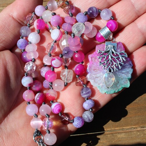 Beaded Necklace, Solar Quartz Necklace, 23 inch shops Necklace, Hand Knot Jewelry for Her, Knottedup