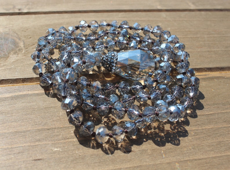 Beaded Intuition Necklace Boho Jewelry by Inarajewels Long Gray Crystal Necklace Boho Glam