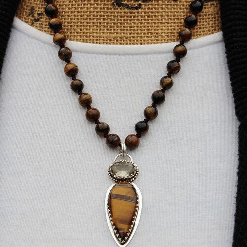 Beaded Necklace, Tigers Eye Necklace, Hand shops Knot Jewelry, 20 inch Artisan Necklace, Gift for Her, Gemstone Necklace, Knottedup
