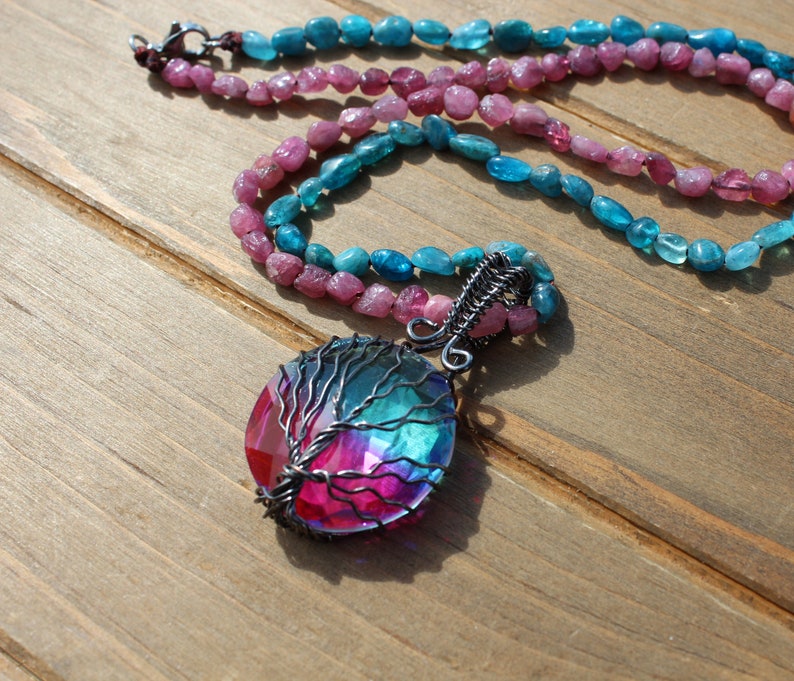 Tourmaline Striking Long Necklace Tree of Life Jewelry Tree of Life by Knottedup Jewelry Gifts for Women Crystal Jewelry