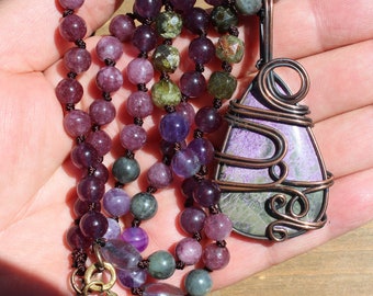 Purple Gemstone Necklace Teardrop Pendant Beaded Jewelry Gifts