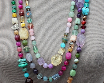 Handcrafted Rainbow Gemstone Necklace Colorful Statement Jewelry