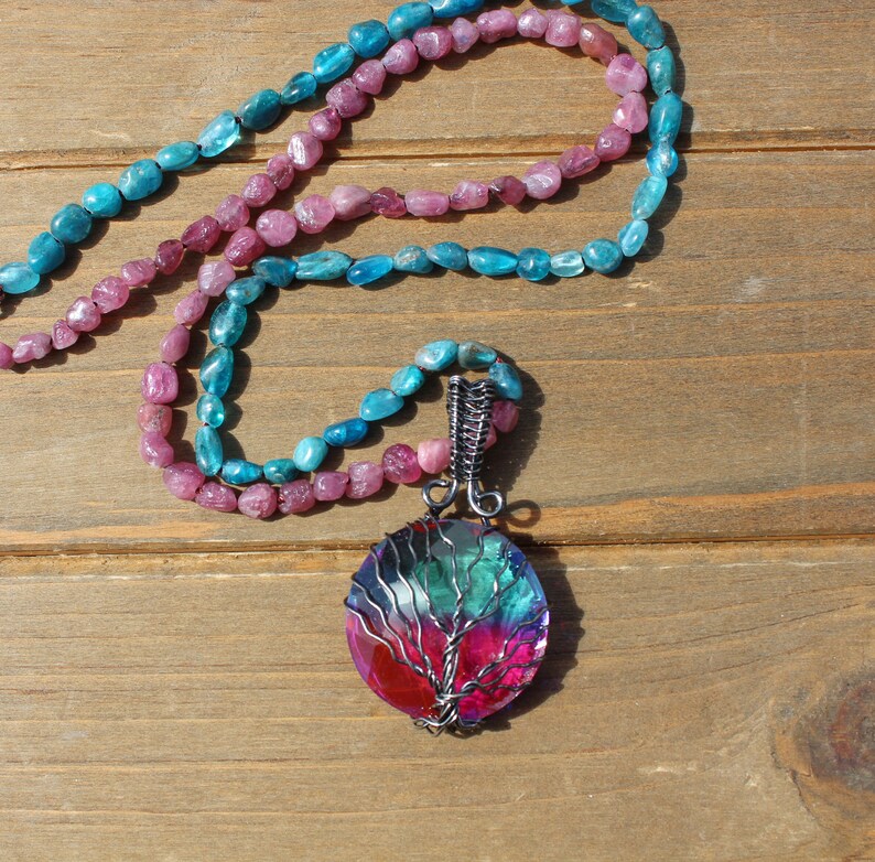 Tourmaline Striking Long Necklace Tree of Life Jewelry Tree of Life by Knottedup Jewelry Gifts for Women Crystal Jewelry