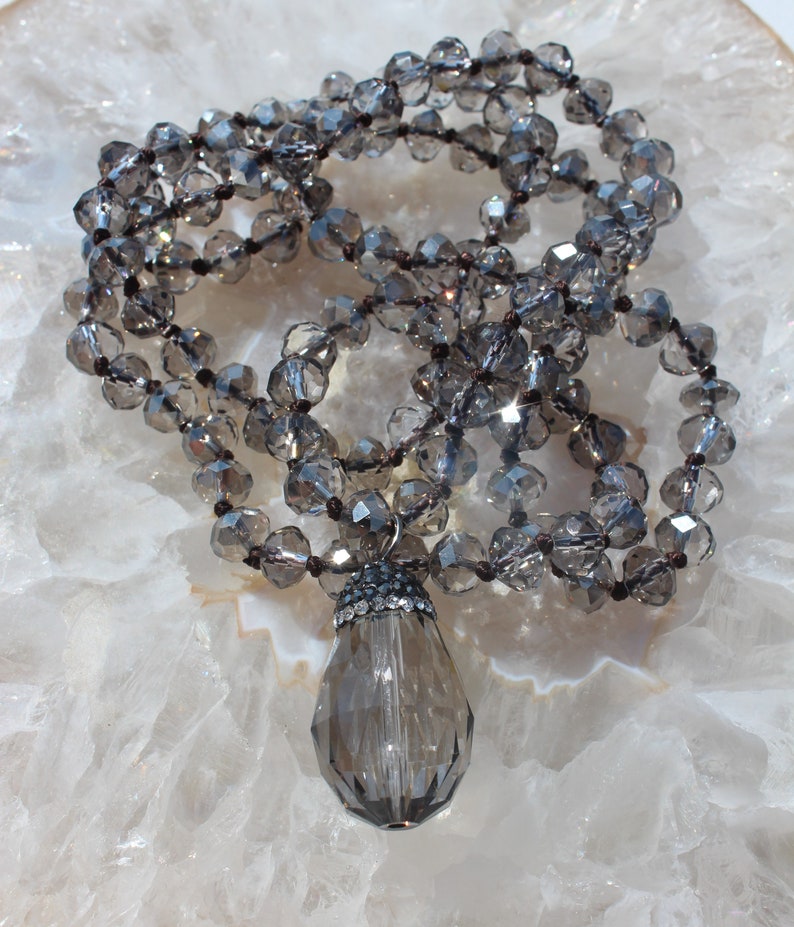 Beaded Intuition Necklace Boho Jewelry by Inarajewels Long Gray Crystal Necklace Boho Glam