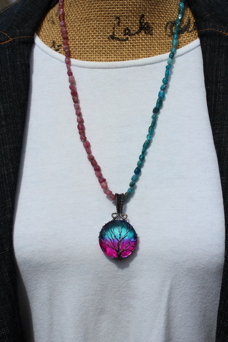 Tourmaline Striking Long Necklace Tree of Life Jewelry Tree of Life by Knottedup Jewelry Gifts for Women Crystal Jewelry