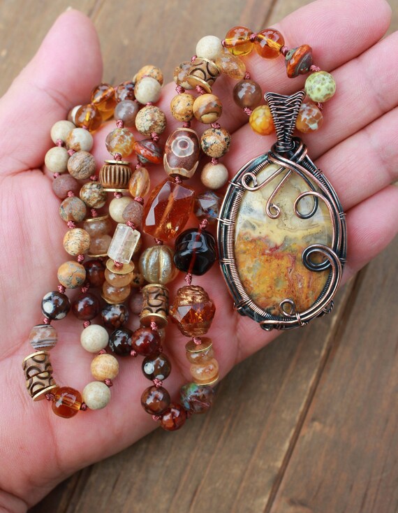 Long beaded deals knot necklace