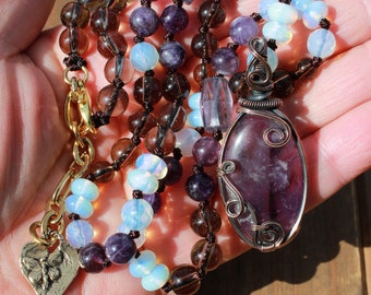 Enchanted Twilight: Handcrafted Gemstone Necklace with Amethyst Pendant by Knottedup