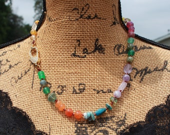 Enchanting Rainbow Beaded Gemstone Necklace by Knottedup