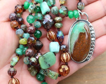 Handmade Chrysoprase Beaded Necklace: Sterling Silver Pendant, Gemstone Jewelry