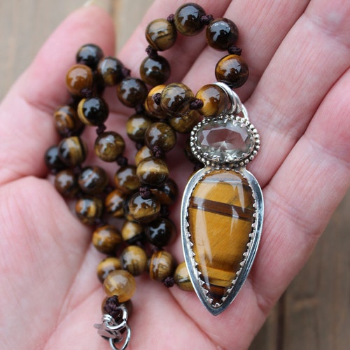 Beaded Necklace, Tigers Eye Necklace, Hand shops Knot Jewelry, 20 inch Artisan Necklace, Gift for Her, Gemstone Necklace, Knottedup