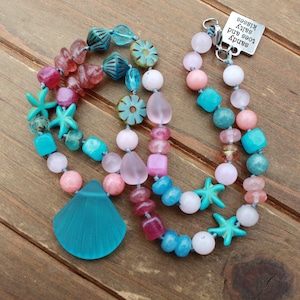 Fun and Flirty Sea Glass and Gemstone Necklace - 20 Inches by Knottedup