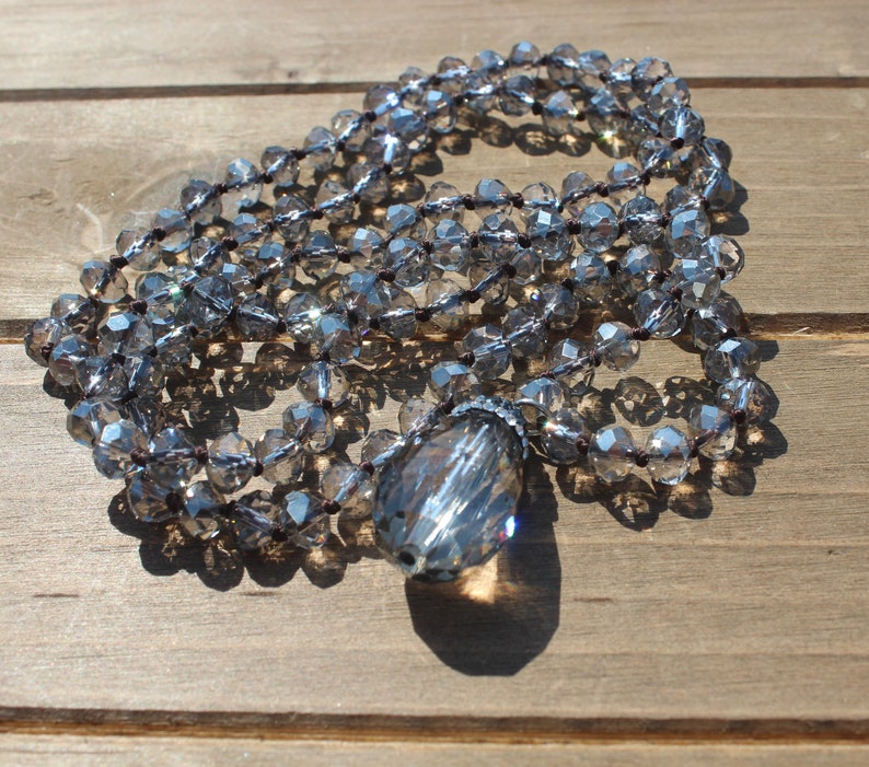 Beaded Intuition Necklace Boho Jewelry by Inarajewels Long Gray Crystal Necklace Boho Glam