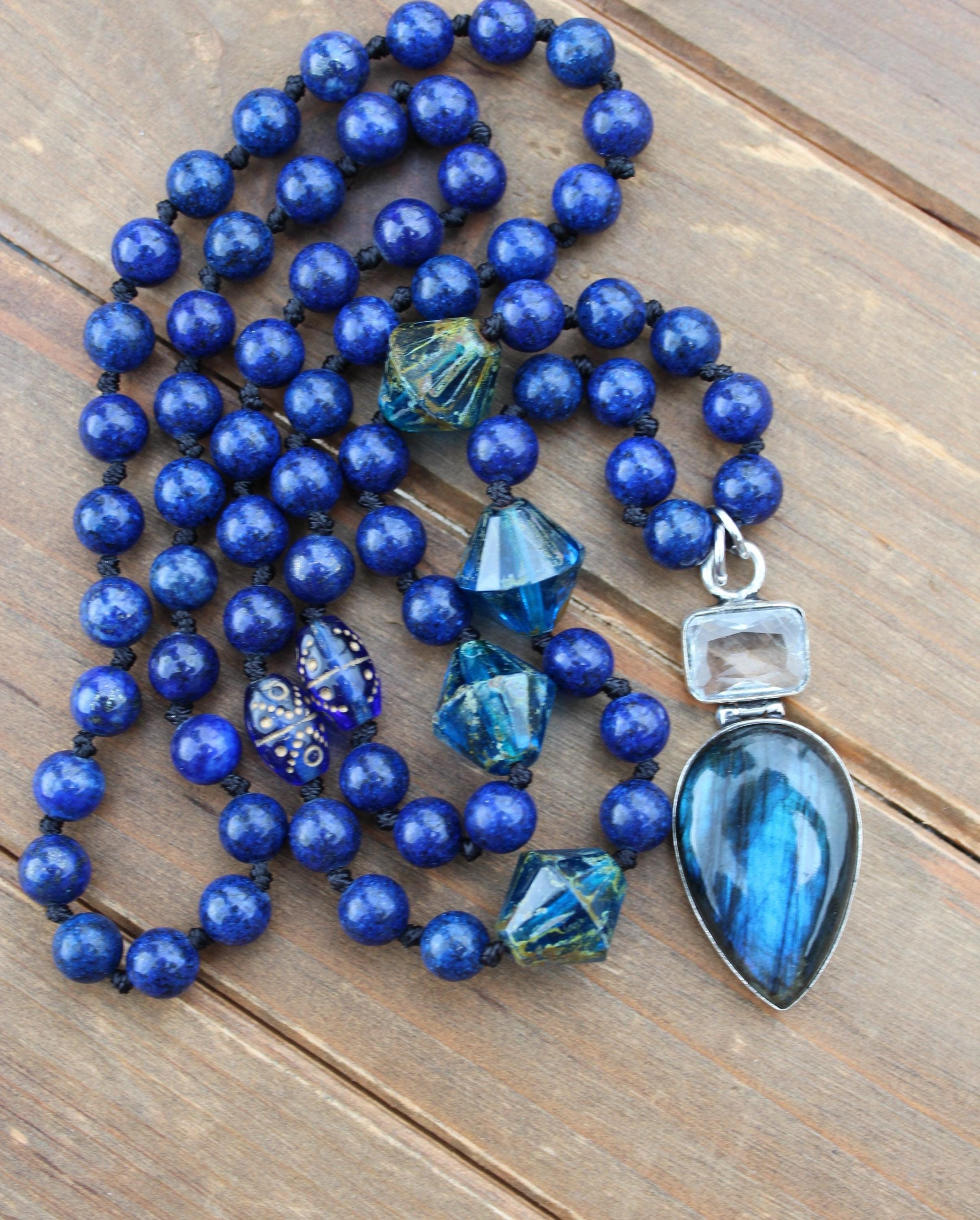 Lapis & Labradorite Handcrafted Long Gemstone Blue Necklace