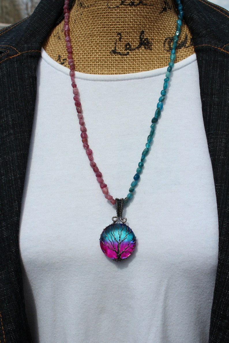 Tourmaline Striking Long Necklace Tree of Life Jewelry Tree of Life by Knottedup Jewelry Gifts for Women Crystal Jewelry