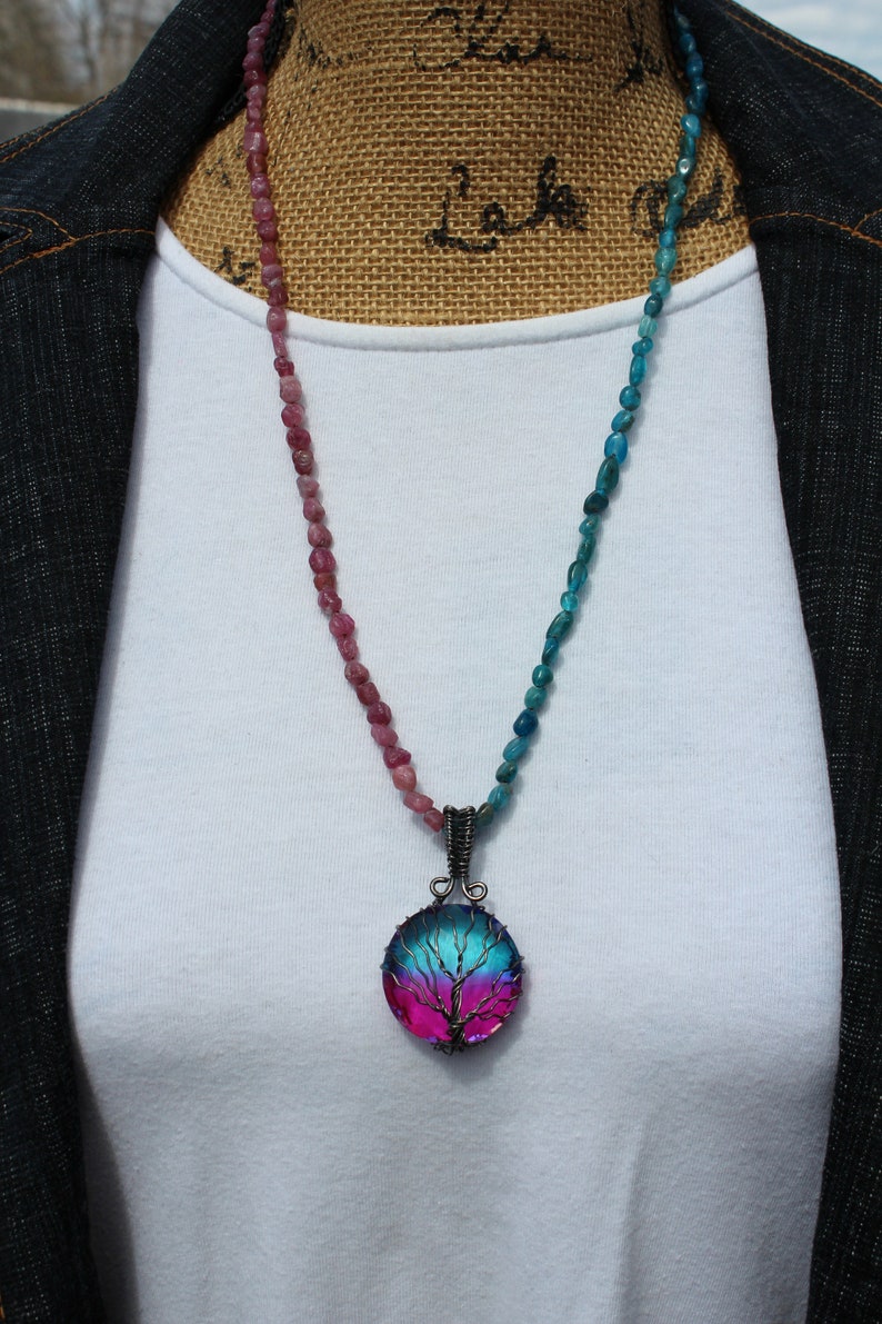 Tourmaline Striking Long Necklace Tree of Life Jewelry Tree of Life by Knottedup Jewelry Gifts for Women Crystal Jewelry