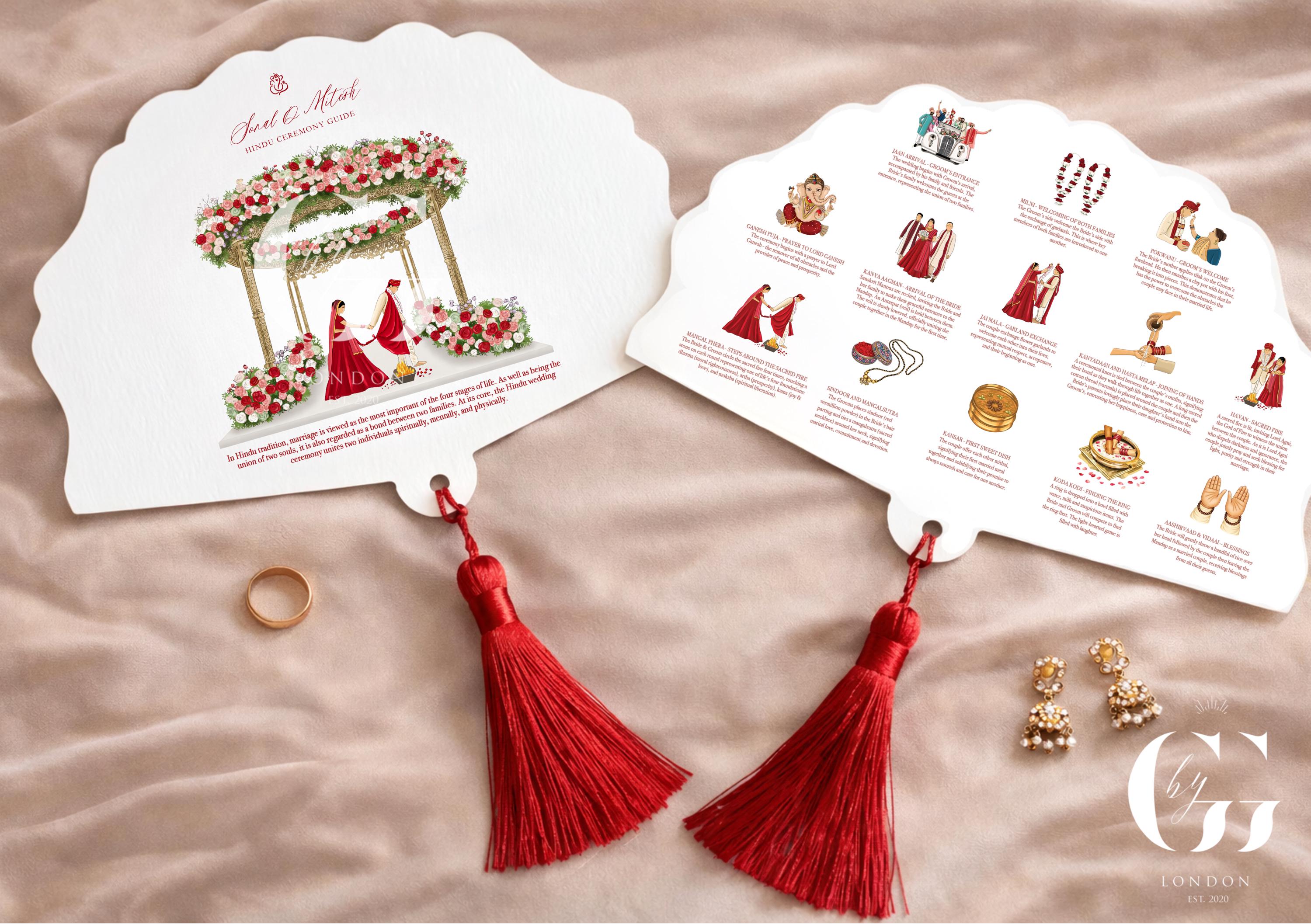Personalised Hindu Wedding Fan Program Guide | Illustrated Ceremony ...