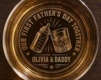 Custom Name Our First Father's Day Whiskey Glass with Dad & Baby Names, Personalized First Father's Day Gift