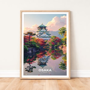 Osaka Japan Poster - Vintage Travel Print, Osaka Castle Art, Japanese Wall Decor, Retro Japan Print, Kyoto Travel Gift, Asian Art
