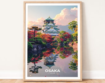 Osaka Japan Poster - Vintage Travel Print, Osaka Castle Art, Japanese Wall Decor, Retro Japan Print, Kyoto Travel Gift, Asian Art