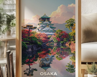 Osaka Japan Poster - Vintage Travel Print, Osaka Castle Art, Japanese Wall Decor, Retro Japan Print, Kyoto Travel Gift, Asian Art