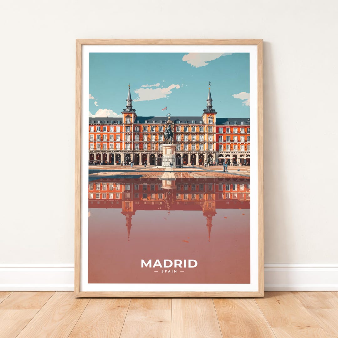 Madrid Spain Poster - Plaza Mayor Wall Art - Spanish Cityscape Print ...