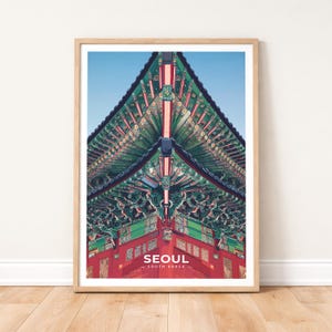 Seoul South Korea Poster - Gyeongbokgung Palace Wall Art - Traditional Korean Architecture Print  Dancheong Art  Minimalist Asia Travel Gift