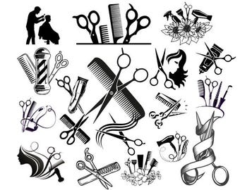 Pettine e forbici da barbiere in formato SVG, pacchetto SVG per parrucchieri, grafica vettoriale per barbieri, strumenti per parrucchieri in formato SVG, strumenti per parrucchieri in formato SVG, barbiere in formato SVG
