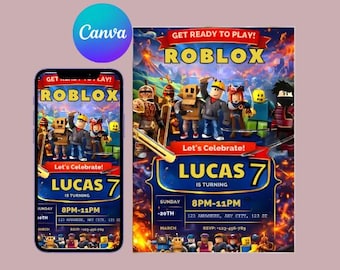Invito di compleanno Roblox, modello modificabile per festa di gioco (download digitale)