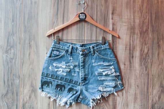 Items similar to High waist vintage denim shorts 27 Waist | Ripped ...