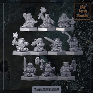 Dvärg Långa Flätor - Ett set med 10 oldschool fantasy-miniatyrer i skala 28 mm (EJ målade)