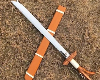 Espada Kampilan forjada a mano, hoja histórica filipina, acero al carbono con espiga completa, espada de colección con vaina.