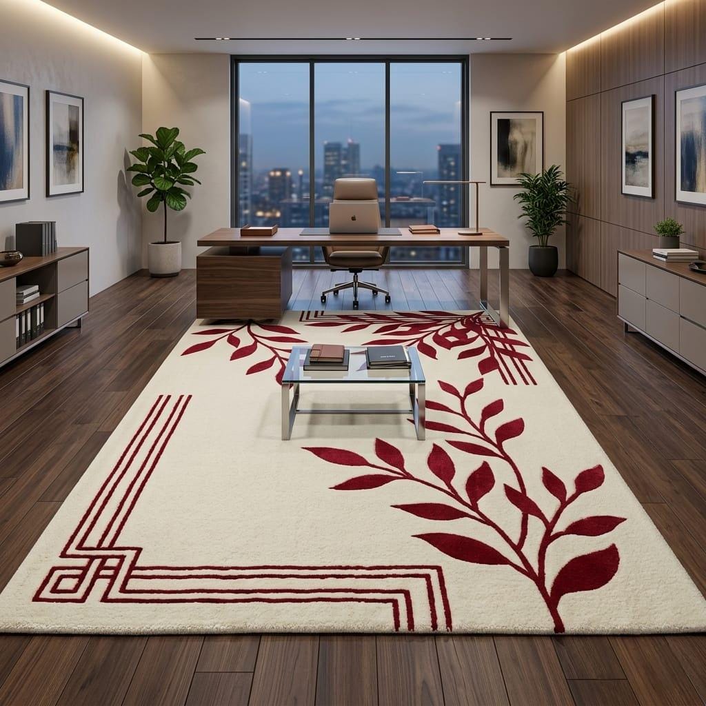Hand Tufted Wool Rug 5x7, 6x9, 8x10, Cream Red Floral Rug, Modern ...
