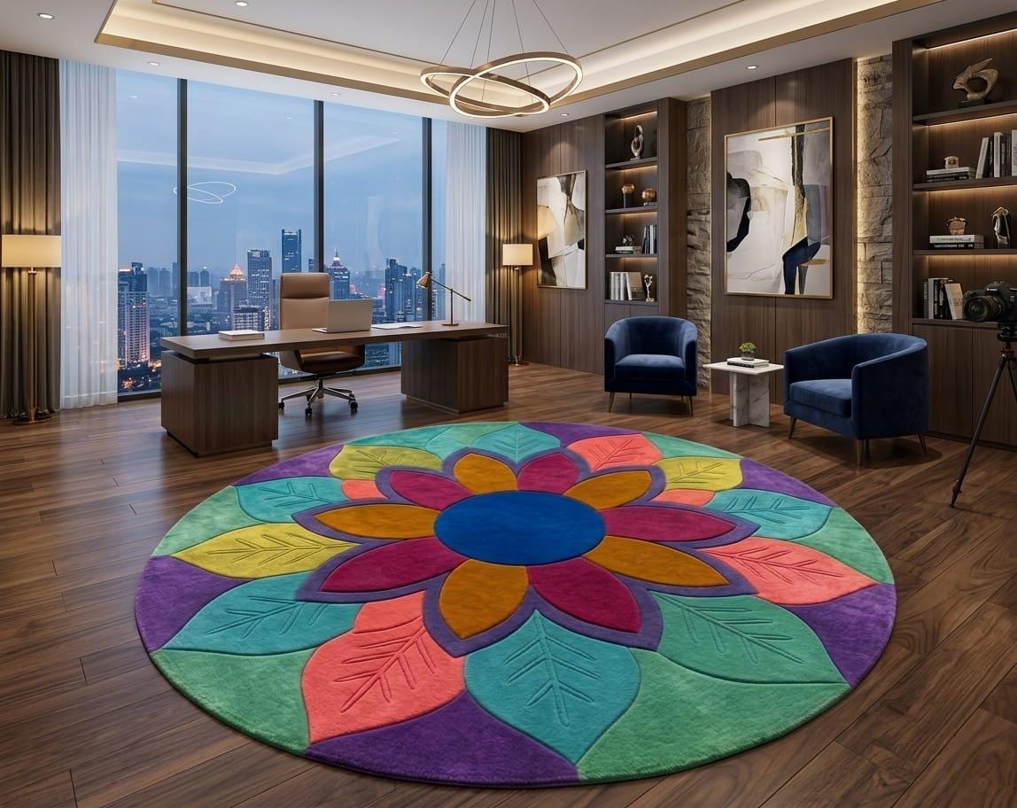Hand Tufted Wool Round Rug, Colorful Floral Area Rug, Modern Boho ...