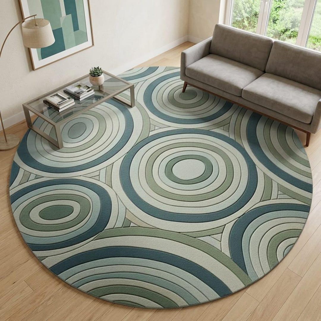 Round Geometric Hand Tufted Wool Rug, Modern Circle Pattern Area Rug ...