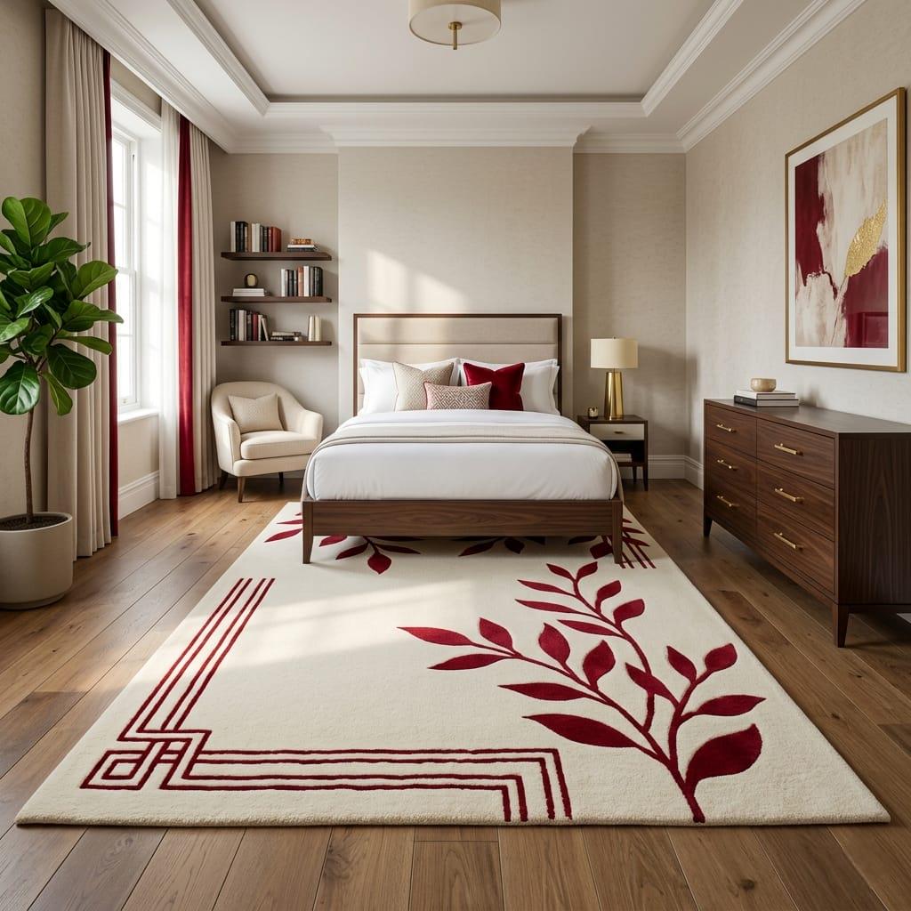 Hand Tufted Wool Rug 5x7, 6x9, 8x10, Cream Red Floral Rug, Modern ...