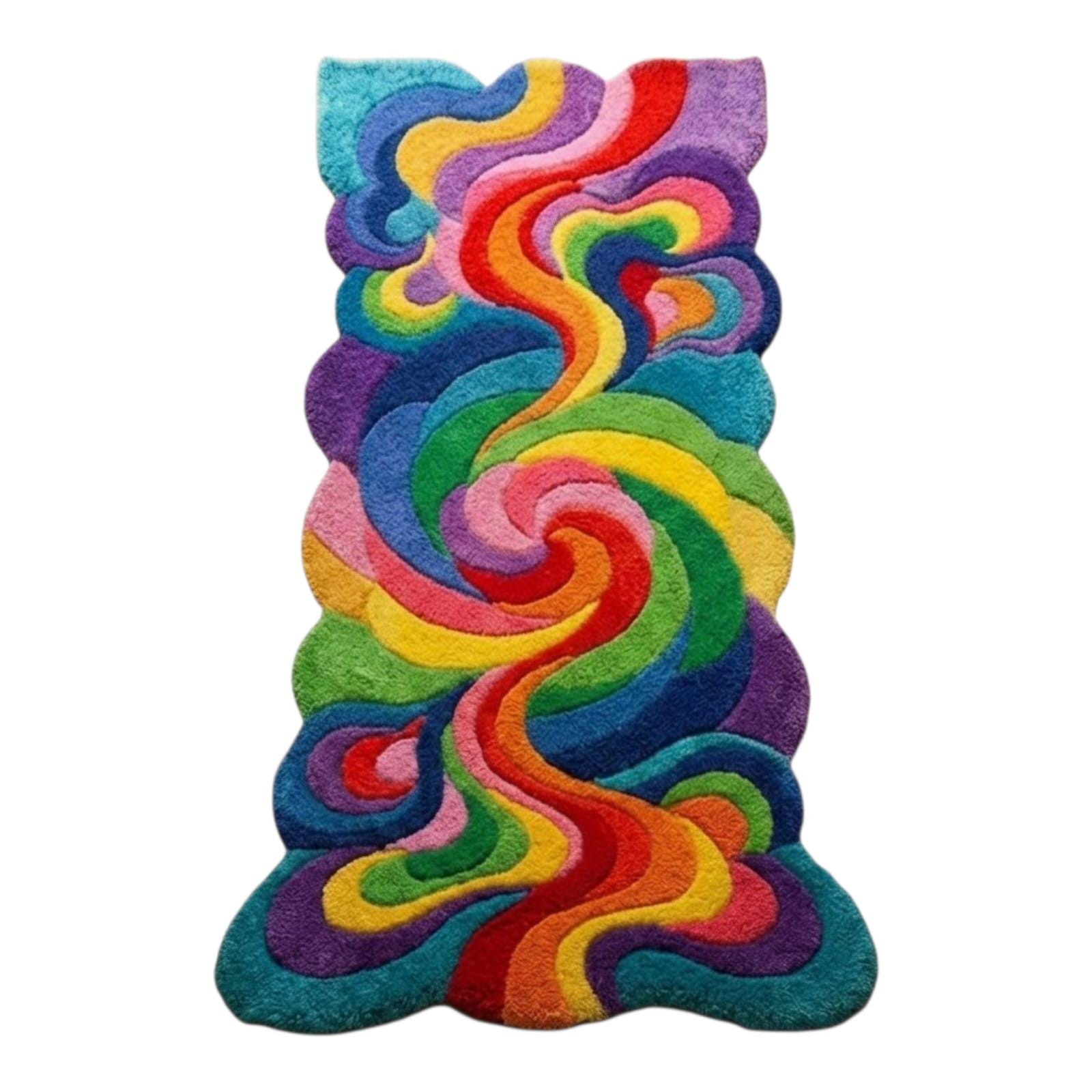 Unique Shape Runner Rug Colorful Abstract Hand Tufted Wool Runner Rug, Rainbow Swirl Hallway ...