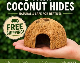 3 PACK Coconut Hides | Natural Reptile & Small Pet Hideouts | Snake Hide | Gecko, Hamster, Rat, Mouse, Hermit Crab | Bioactive Decor