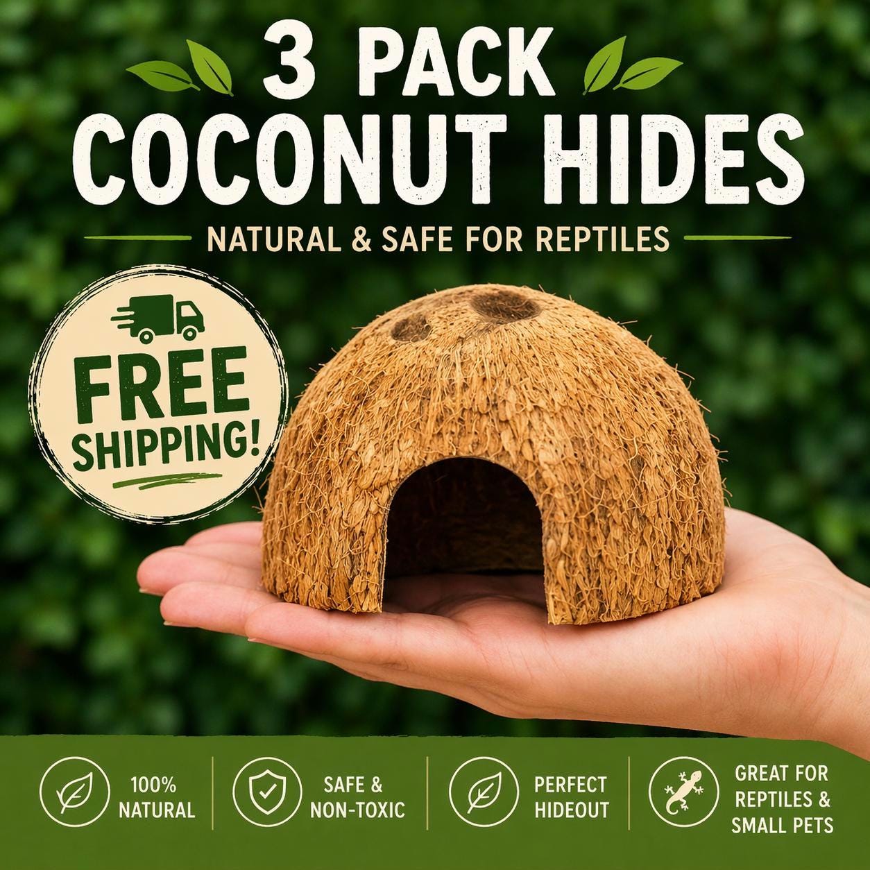 3 PACK Coconut Hides | Natural Reptile & Small Pet Hideouts | Snake ...
