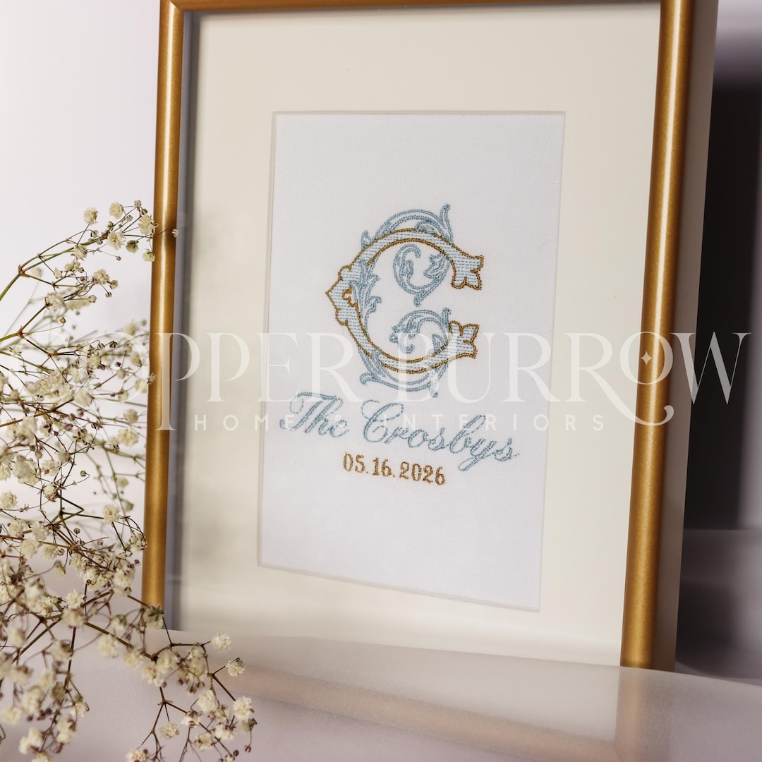 Custom Wedding Gift | Embroidered Family Name Art | Personalized Anniversary Gift | Monogram Wedding Keepsake - Single Initial, 8”x10”