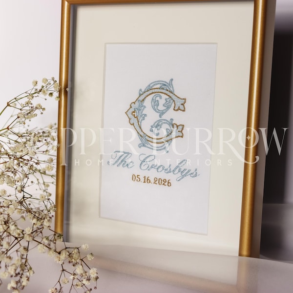 Presente de casamento personalizado | Arte bordada com o nome da família | Presente de aniversário personalizado | Lembrança de casamento com monograma