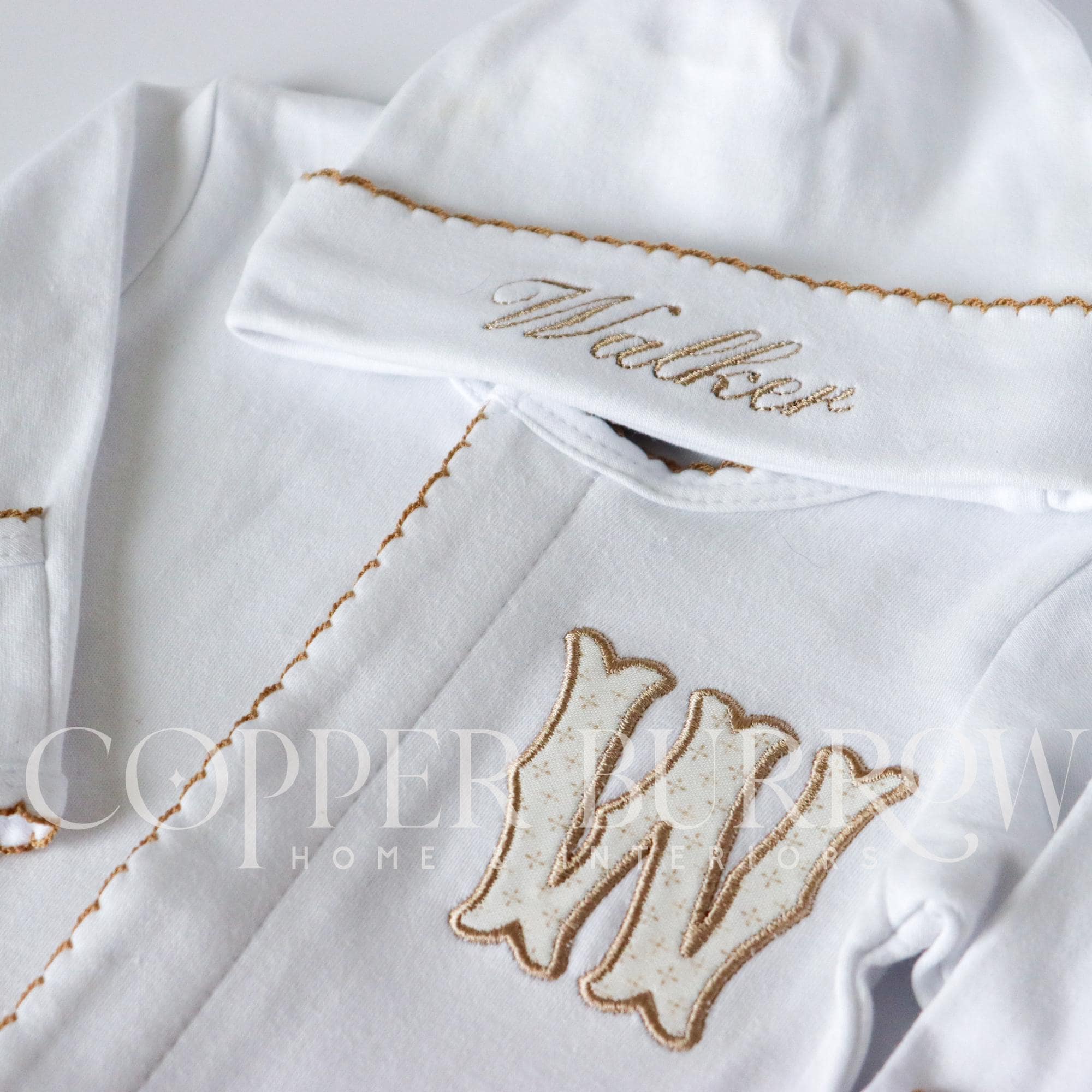 Personalized Going Home Outfit Custom Monogram Baby Footie Newborn Take Home Outfit Coming Home Set Infant Boy or Girl Neutral Beige
