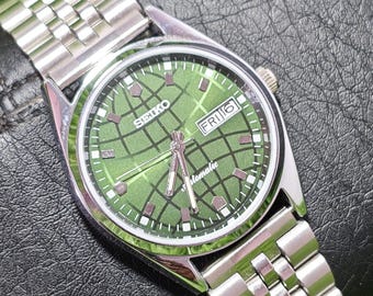 Vintage Seiko 5 Automatic green Dial Men's Watch, Stainless Steel Bracelet (Refurbished)