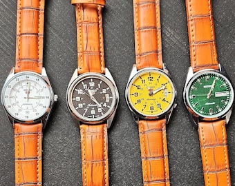 Lot of 4 Vintage Seiko 5 Automatic Wrist Watches, Refurbished, Day Date