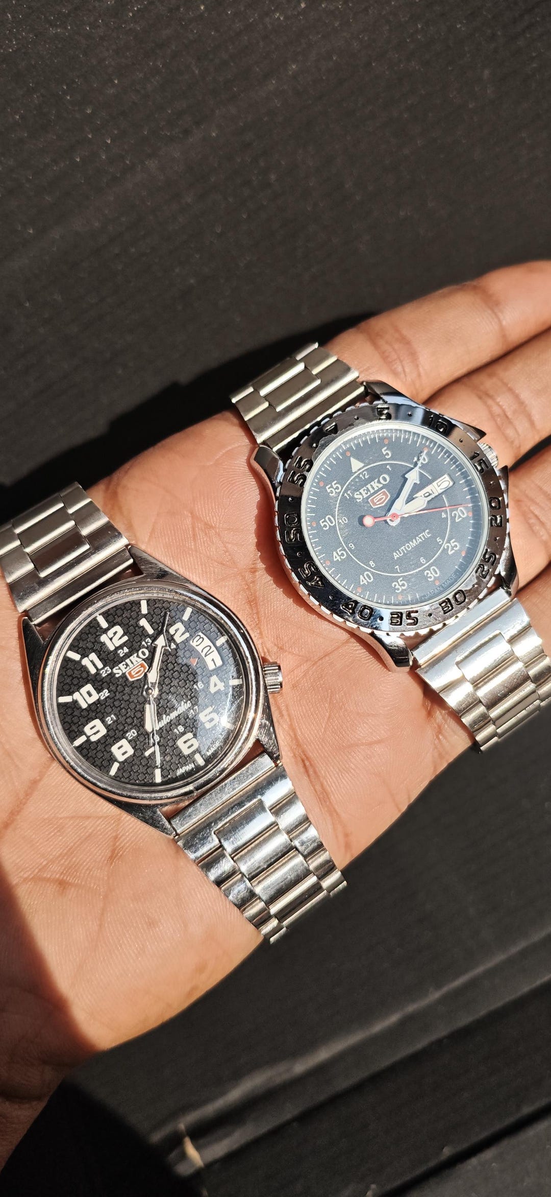 Lot of 2 Vintage Seiko 5 Automatic Wrist Watches, Black Dial Mens Watch ...