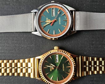 Lote de 2 relógios de pulso Seiko 5 automáticos vintage, mostrador verde, 36 mm