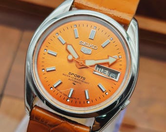 Vintage Seiko 5 Automatic Men's Watch Orange Dial,