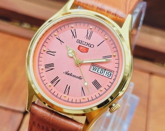 Vintage Seiko 5 Automatic Men's Watch Pink Dial